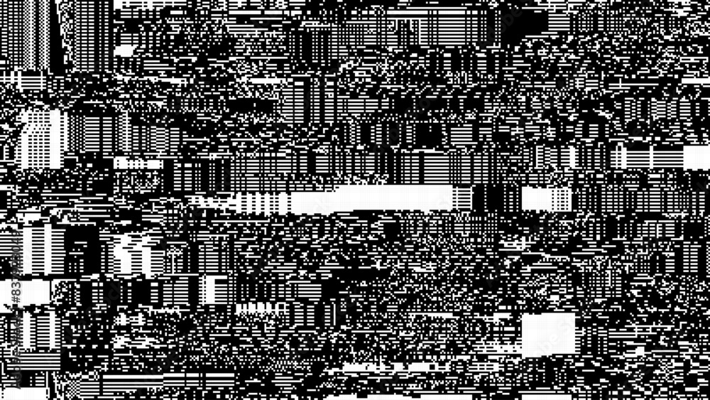 Poster Glitch CCTV Monitor Digital Pixel Lines Background. Abstract Signal Damage Noise Effect. Video Damage Error. VHS Overlay Texture. Vector Illustration.
