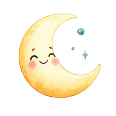 Smiling Moon with Stars - A charming illustration of a smiling moon accompanied by stars.
