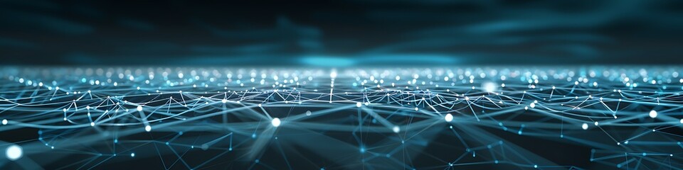 High-tech background with bright blue and white dots and lines forming a complex plexus network