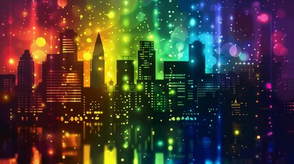 Illustration of a vibrant city skyline at night with colorful lights and bokeh effects, symbolizing urban nightlife.