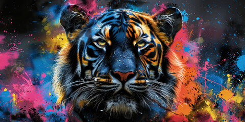Tiger neon picture in pop art