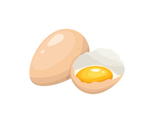 Chicken broken egg on white background. Fresh food egg illustration. Fast food for breakfast, lunch, and dinner.