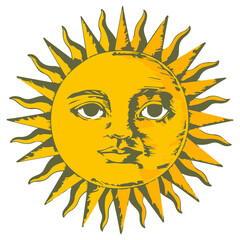 Vectorized sun with face design element