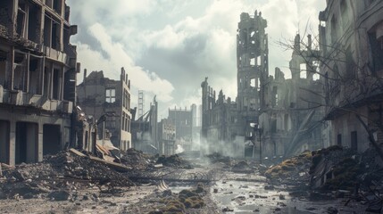 Fototapeta premium Imagery view of bombed out city.