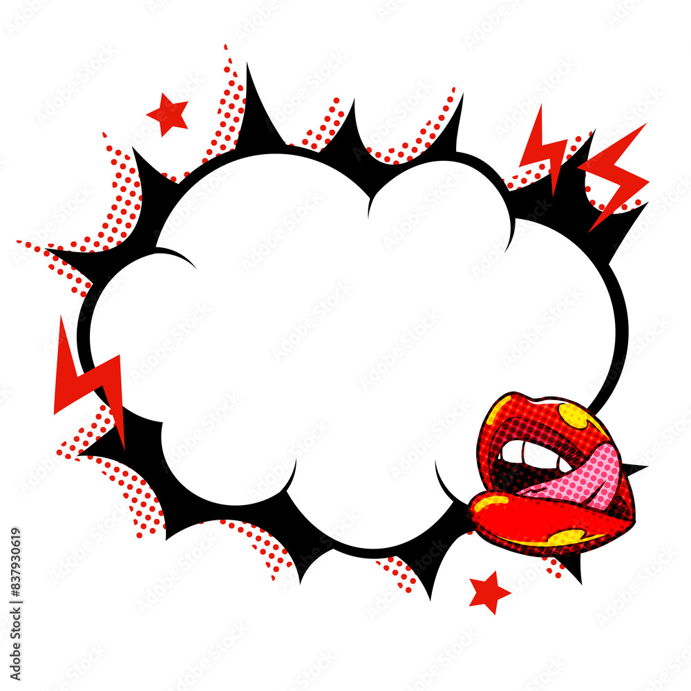 Poster red lips and speech bubble design element