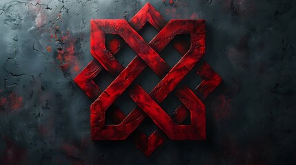 Abstract Red Geometric Knot on Dark Textured Background for Creative Design Needs