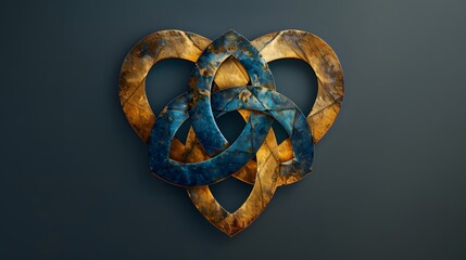 Vintage golden Celtic knot emblem on dark background for elegant design, featuring intricate interlacing loops and metal texture with a rusted iron lookalike finish, perfect for sophisticated projects