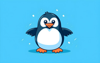 Naklejka premium Penguin against a vibrant blue backdrop