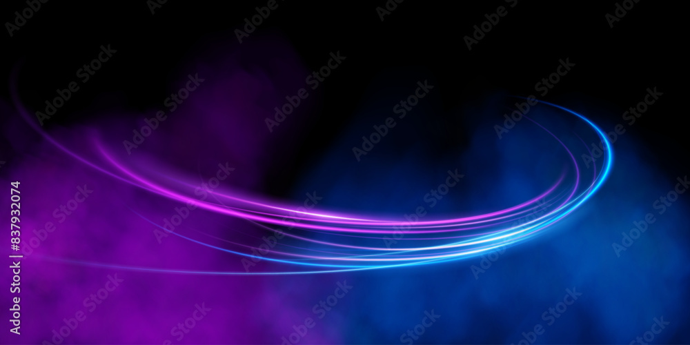 Poster abstract light lines of movement and speed with purple color sparkles. light everyday glowing effect