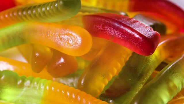 jelly worms candies sweets close up.