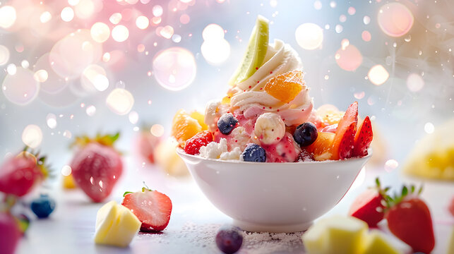 Fruit bingsu icream clean light bright lighting.
