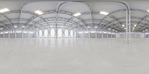 Full spherical hdri panorama 360 degrees of empty exhibition space. backdrop for exhibitions and events. Tile floor. Marketing mock up. 3D render illustration	