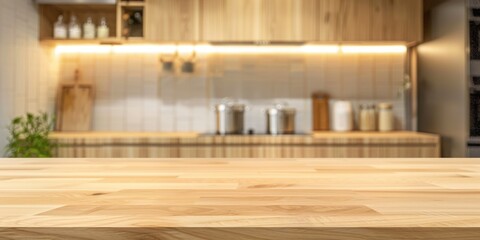  Kitchen background top counter interior wood blur home wooden empty room light white. Top kitchen product background.