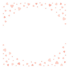 Pink flying hearts square shape with place for text. Border vector romantic background for Valentine or wedding day