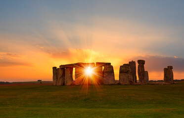 Panoramic view of Stonehenge amazing sunset or sunrise - United Kingdom