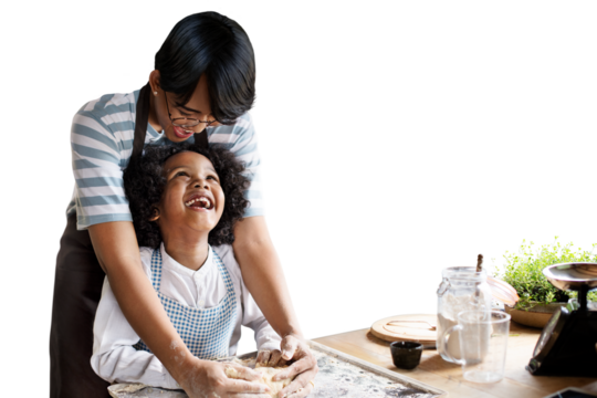 Mother and son cooking png design element