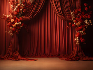 wedding stage decoration with flower, Luxury Wedding Arch with floral decorations, white backdrop with decorative flowers