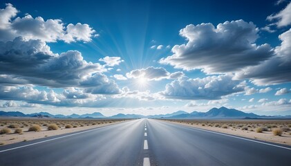Fototapeta premium view of the road through the desert on a hot sunny day
