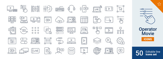 Operator icons Pixel perfect. Movie, product, setup, ..