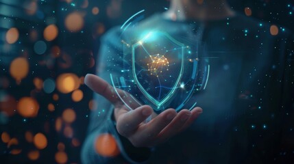Digital Guardian Futuristic User Shielding Data with Holographic Protection Icon