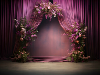 wedding stage decoration with flower, Luxury Wedding Arch with floral decorations, white backdrop with decorative flowers
