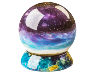 a colorful shining fortune teller ball on a pedestal