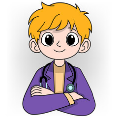 young doctor boy ready to cure patient's illness in hospital