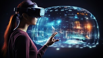 Virtual reality interface, cybersecurity concept, holographic data streams, central void for text insertion, sci-fi background,