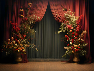 wedding stage decoration with flower, Luxury Wedding Arch with floral decorations, white backdrop with decorative flowers