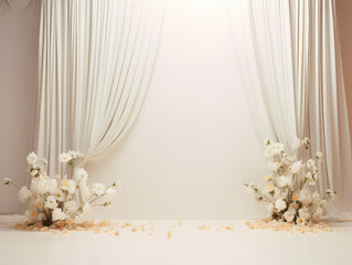 wedding stage decoration with flower, Luxury Wedding Arch with floral decorations, white backdrop with decorative flowers