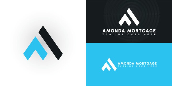 Abstract initial triangle letters AM or MA logo in blue-black color isolated on multiple background colors. The logo is suitable for real estate and mortgage business logo design inspiration templates