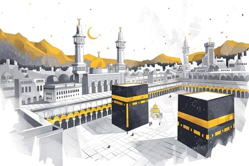 Kaaba in Masjid Al Haram in Mecca Saudi Arabia, The Kaaba, the holiest site in Islam, in Mecca, Saudi Arabia - the spiritual center for Muslims worldwide. Generative AI