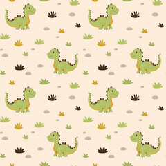 Obraz premium Childrens cute pattern with dino. Seamless vector background
