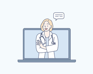 Doctor with online medical consultation concept, Healthcare services, Ask a doctor. Hand drawn style vector design illustrations.