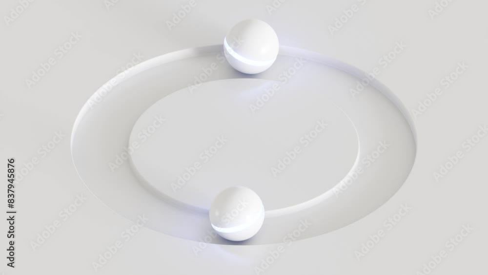 Fototapete white geometry background, dynamic of ball rolling around circle, 3d render looping animation