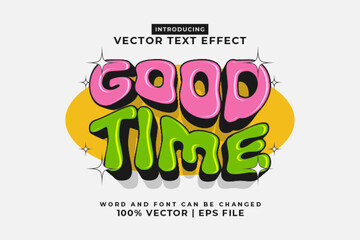 Editable text effect Good Time 3d Cartoon template style premium vector