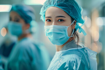 Doctor in operating room, operating room preparation, surgical team performing procedure