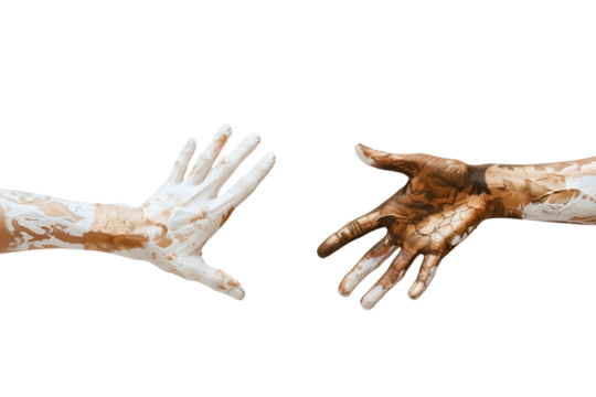 Reaching Hands With White And Bronze Painted Skin