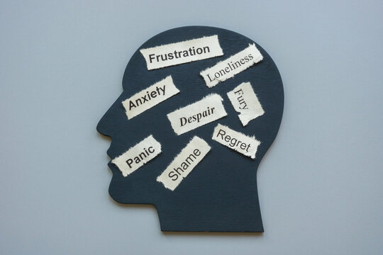 Model of head and words anxiety frustration, panic and despair as negative emotions.