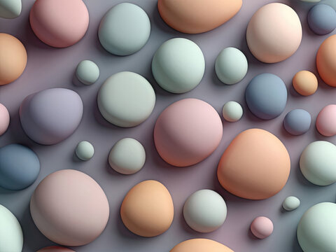 A vibrant collection of smooth, pastel-colored spheres in shades of pink, blue, and green. The seamless, soft texture creates a visually appealing and soothing abstract background. 