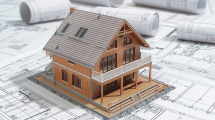 House construction loan granted, featuring building plans and financial documents.