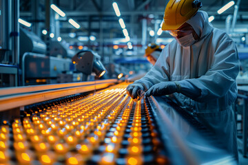Obraz premium Factory worker, dedicated to engineering occupation, emphasizing safety measures.