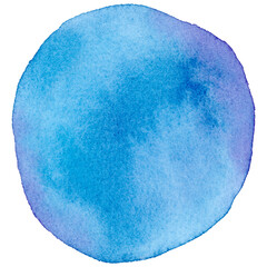 Simple watercolor png sticker, bright blue round shape design, transparent background