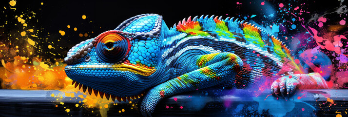 chameleon in neon colors in a pop art style