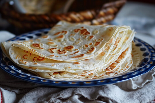 Traditional Norwegian lefse made from soft potato flatbread. Scandinavian comfort food.