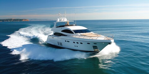 Luxury speed boat cruising on the ocean. Yacht on the sea
