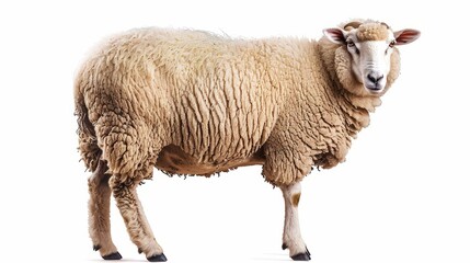 Fototapeta premium Isolated sheep for mubarak holiday on white background - festive eid al-adha symbolic animal representation