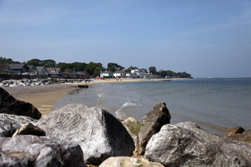 View towards Puckpool from Springvale Beach on the Isle of Wight, Uk