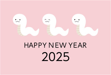 2025年巳年の年賀状テンプレート　蛇年　かわいい　ベクター	