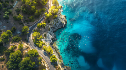 Aerial view of winding coastal road - Powered by Adobe